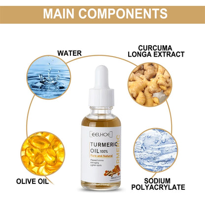 Turmeric Face Serum Shrink Pore Essence Repair Melanin Brighten Moisturizing Nourish Cur-cumin Oil Fade Dark Spot Skin Care